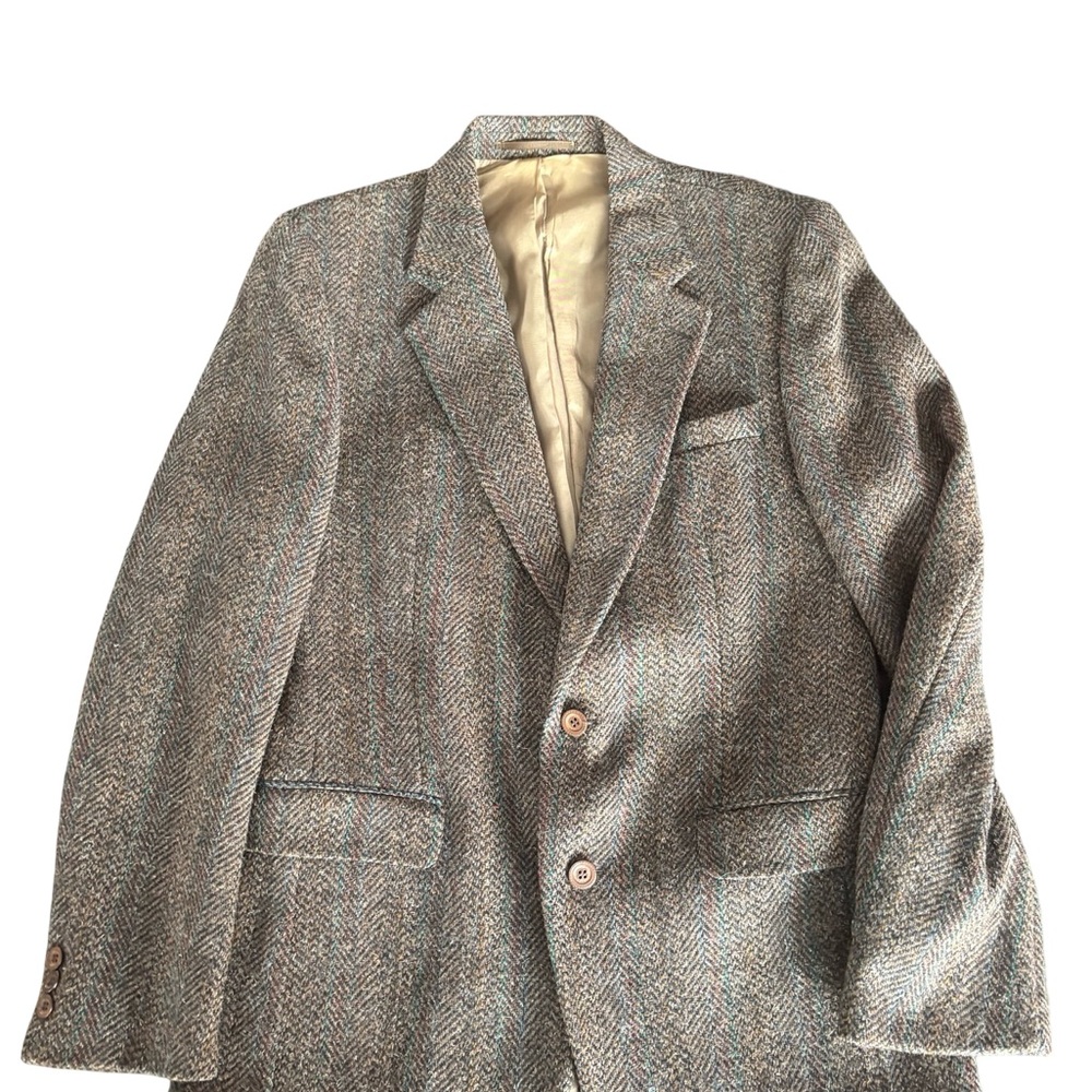 Miltons Wool Classic Brown Teal Printed Herringbone Blazer Womens M/L